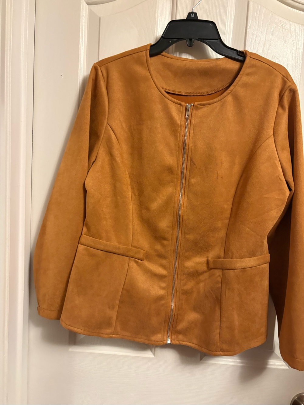 Women's Zip-Front Faux Suede Jacket in Camel Tan size 0xl